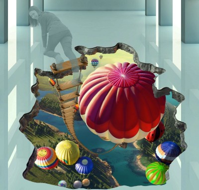 Воздушные шары - вид сверху Макет 3D картины "Воздушные шары" для печати наклейки на пол