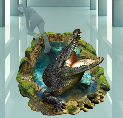 Крокодил Макет 3D картины "Разлом в полу" для печати наклейки на пол