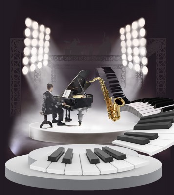 Джаз, саксофон, пианино Макет 3D картины "Джаз, саксофон, пианино" для печати баннера на пол и стену