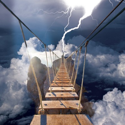Веревочный мост в горах. Гроза Макет 3D картины "Веревочный мост в горах. Гроза" для печати баннера на пол и стену