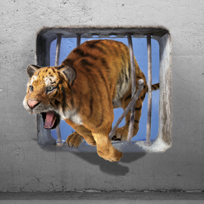 Тигр прыгает из клетки, символ 2022, 3Д картина 